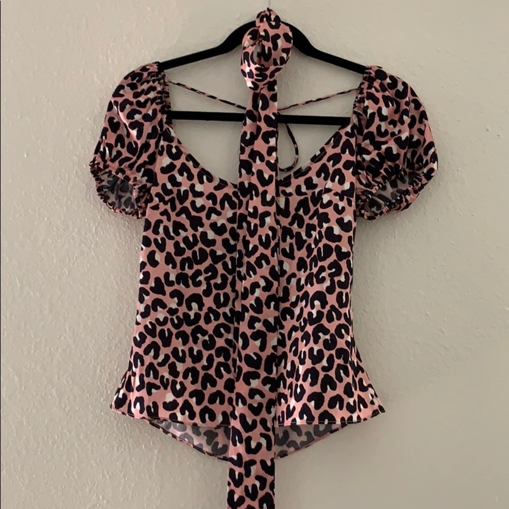 LPA satin pink leopard top size small